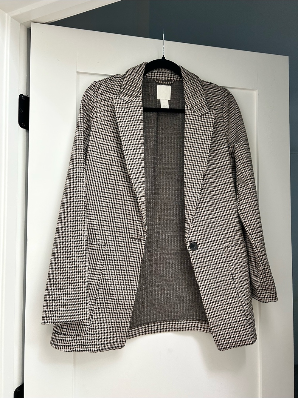 H&M Women's Houndstooth Blazer Jacket - Tan & Brown